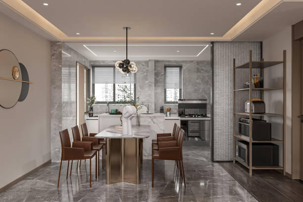 istock Modern Luxury Kitchen and Dining Area with Marble Finishes 2181662940