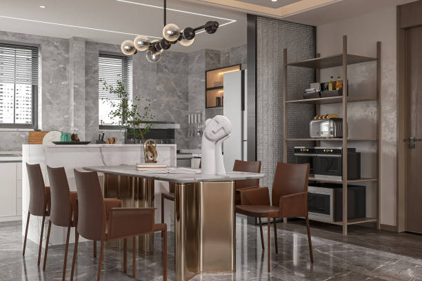 istock Modern Minimalist Kitchen and Dining Area with Stylish Decor and Marble Accents 2181662957