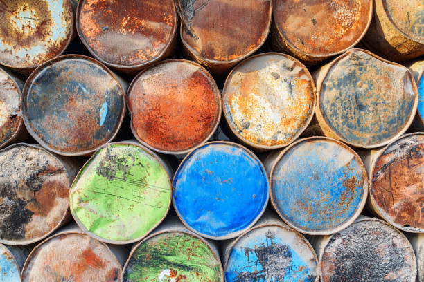 istock Scenic view of old metal barrels in a port 2181663229