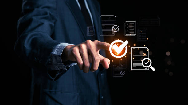 istock Businessman makes a checklist Assessment and questionnaire, businessman using tablet to do online survey online digital form Show green check mark Choose the correct answer on the exam. 2181663367