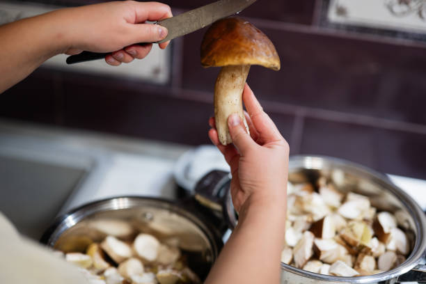 istock Person preparing fresh mushrooms in the kitchen for cooking 2181664551
