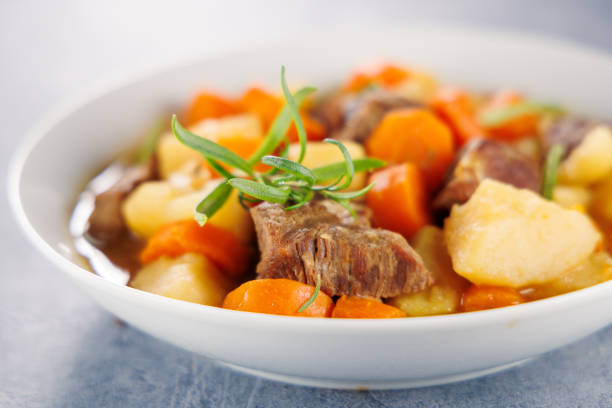 beef stew with broth, carrot and potato