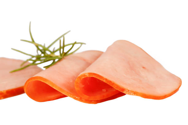 istock Smoked bacon slices, isolated on white background 2181672053