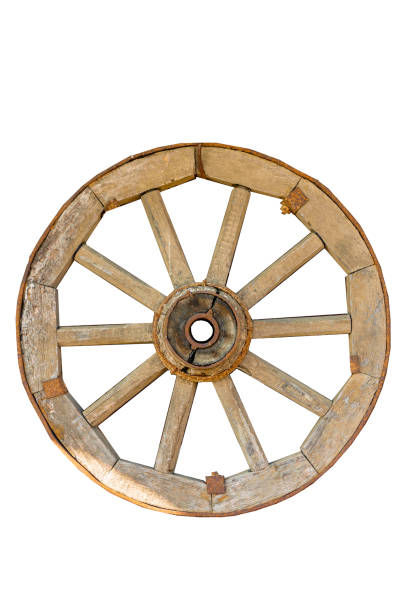 istock Old wooden wheel isolate. Old wooden cart wheel on empty background isolate 2181673541