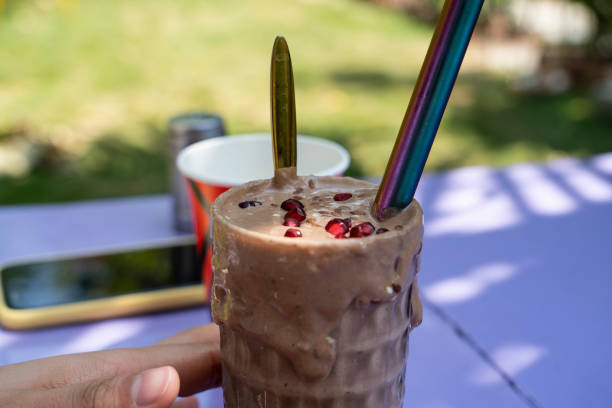 istock Vegan chocolate smoothie with coconut milk. 2181673629
