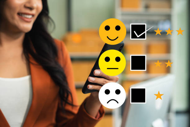 istock User give rating to service experience on online application, Customer review satisfaction feedback survey concept. 2181684977