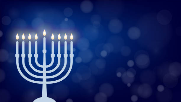 istock Hanukkah dark blue banner with bokeh and menorah 2181686242