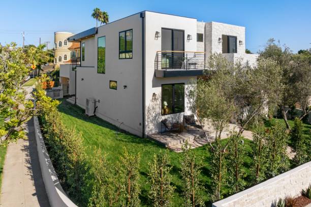 istock Modern house with garden and balcony. 2181694106
