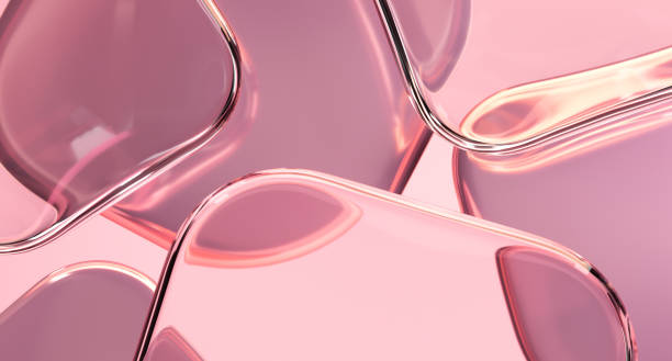 istock Glass and glossy shapes with colorful reflections on beige background. 2181696540