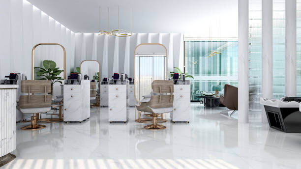 istock Modern Luxury Beauty Salon Interior with Marble and Gold Accents, 3D Rendering 2181697302