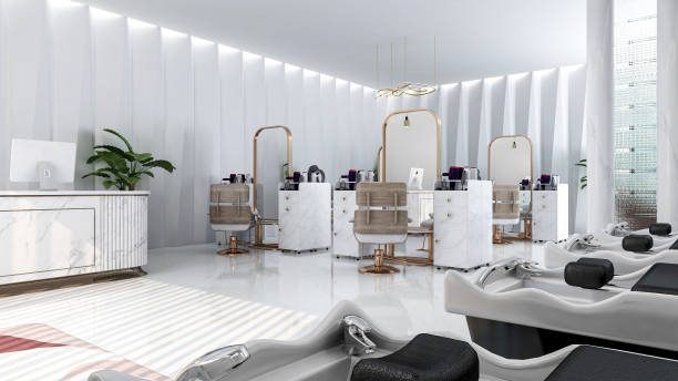 istock Modern Luxury Beauty Salon Interior with Marble and Gold Accents, 3D Rendering 2181697324