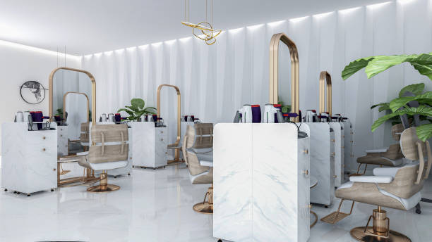 istock Modern Luxury Beauty Salon Interior with Marble and Gold Accents, 3D Rendering 2181697547