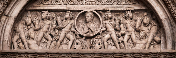Some stone reliefs and historical statues in ancient city of Hierapolis, Denizli