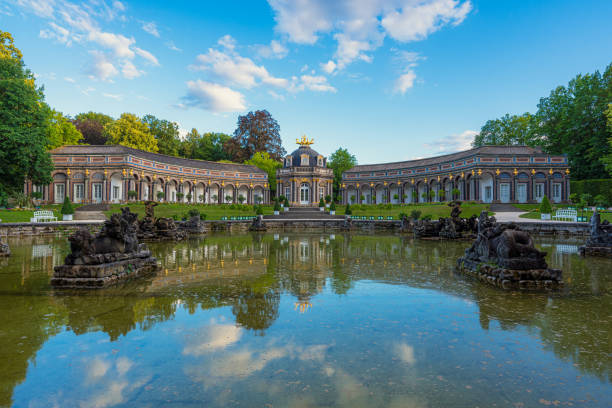 Bayreuth, Germany. July 3, 2023. View of the New Palace built in 1753 reflected on a pond