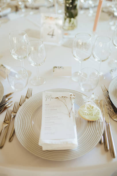 istock Table setting for an event party or wedding reception. Fresh flower table decoration 2181725743