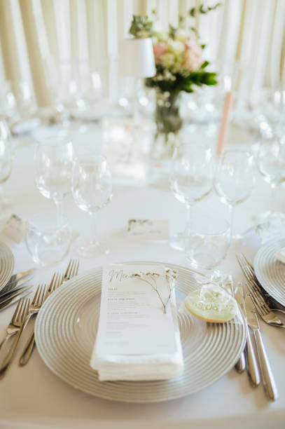 istock Table setting for an event party or wedding reception. Fresh flower table decoration 2181725744