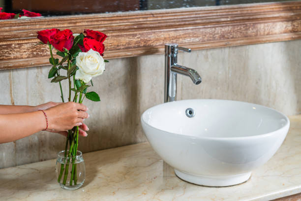 istock Elegant Rose Bouquet Arrangement in Bathroom 2181726182