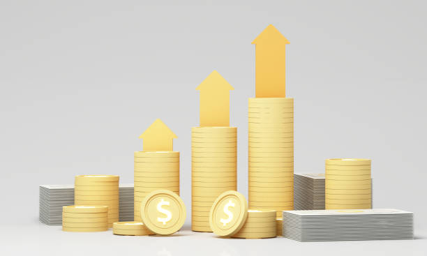 istock 3D rendering with gold and yellow tones, symbolizing wealth and growth. Features stacked coins and upward arrows, representing financial development. Perfect for concepts of investment and success. 2181728311