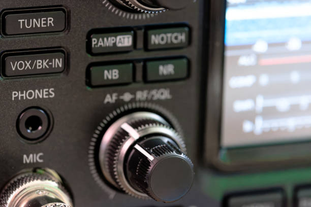 Close-up of a typical HF Ham Radio SDR display and control knobs. stock photo