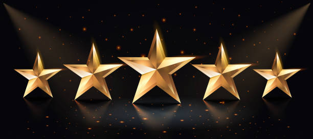 istock five star award, gold stars on black background. Vector illustration 2181737690