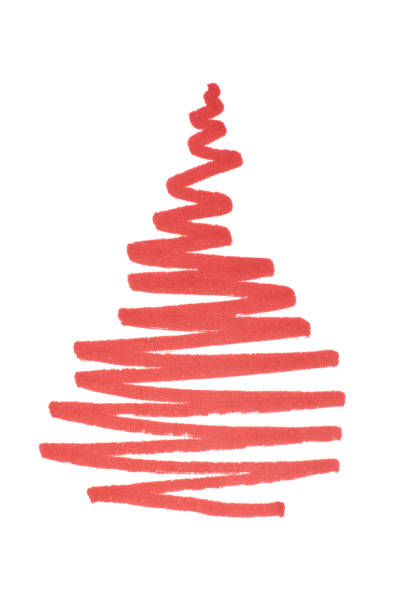 simple stylized red christmas tree hand drawn with felt tip pen isolated white background, creative doodle or quick drawing, new year or holiday season concept