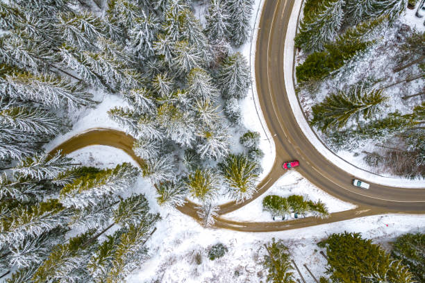 istock Curved crossroad in a snowy mountain 2181744529