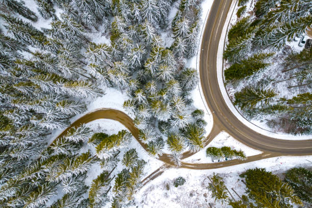 istock Curved crossroad in a snowy mountain 2181744756