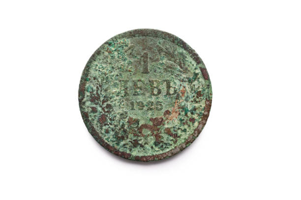 Obsolete bulgarian coin, old money lev, stotinki isolated on white background