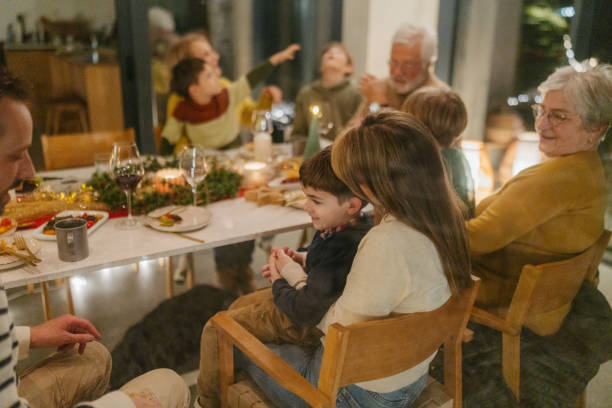 istock Family celebrating Thanksgiving at a cabin house 2181745548