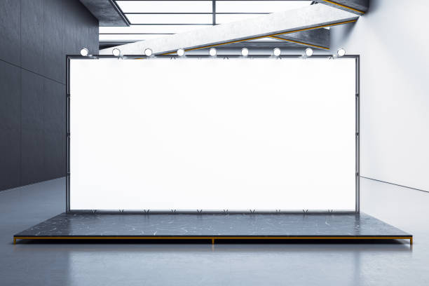 istock Blank exhibition display with spotlights in modern interior hall. 3D Rendering 2181746095