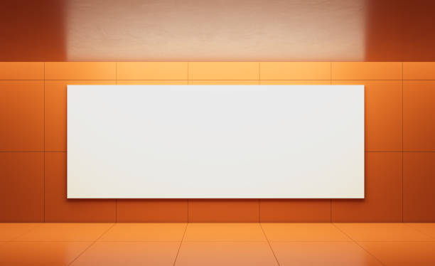 istock Blank white canvas on orange tiled wall in modern room. 3D Rendering 2181746139