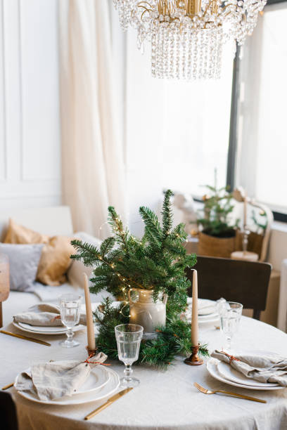 istock Beautiful table setting for Christmas dinner in Scandinavian style 2181747501