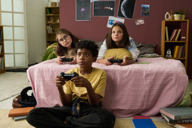 Playing Video Games with Friends in Cozy Room