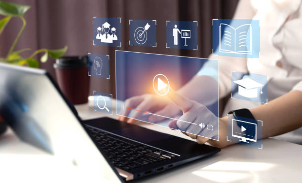istock Person who attends online lessons on a digital screen.E-learning education, internet lessons and online webinar. Education internet Technology. 2181751078