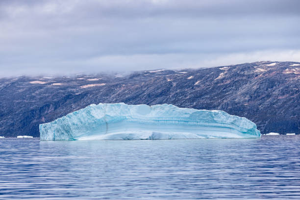 istock Iceberg floating in front of a rocky wall 2181751105