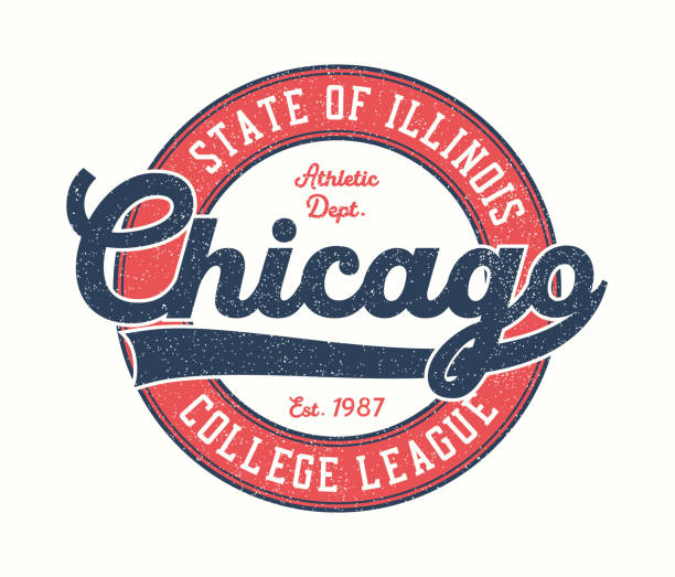 Chicago t-shirt design. Illinois college league tee shirt with inscription with swash. Graphics for athletic clothes. Grunge print for vintage sport apparel. Vector illustration.