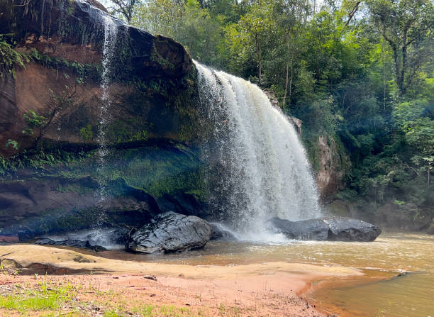 istock waterfall from mountain in Tropical rainforest 2181756940
