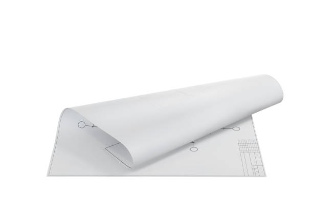 istock A white sheet with blueprints  lies with a bent edge on a white background. Vector illustration 2181760722