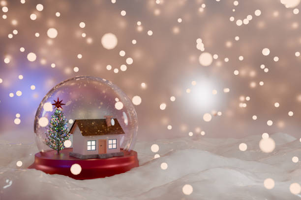 istock Snow globe featuring a cozy house and tree, creating a festive winter atmosphere. 3d rendering 2181761218