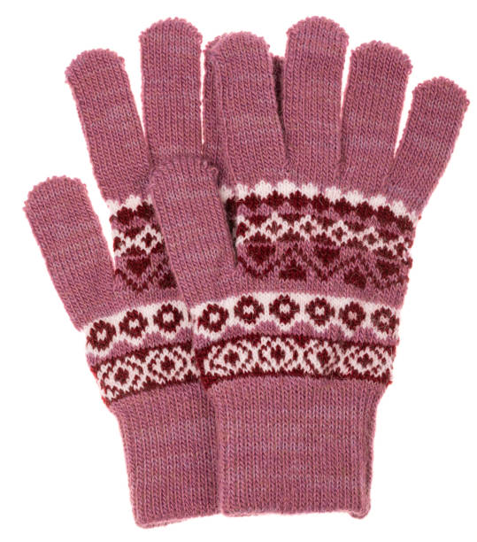 istock Pink Knitted Winter Gloves with Nordic Pattern isolated on white 2181763227