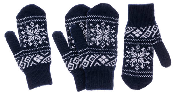 istock Blue knitted mittens with white nordic pattern isolated on white 2181763271