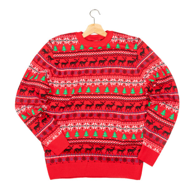 istock Christmas jumper with hanger lay on white background 2181763345