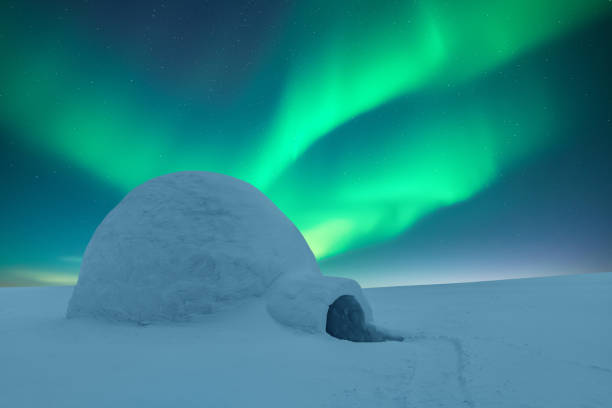 istock Wintry scene with glowing polar lights and snowy igloo 2181769933