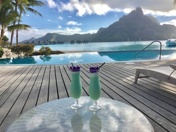 istock Happy hour Bora Bora pool and Mt Otemanu view 2181770286