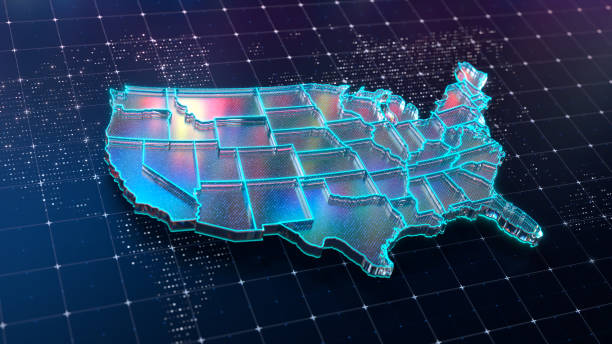 istock 3D Futuristic Map of USA on Digital Background 2181780053