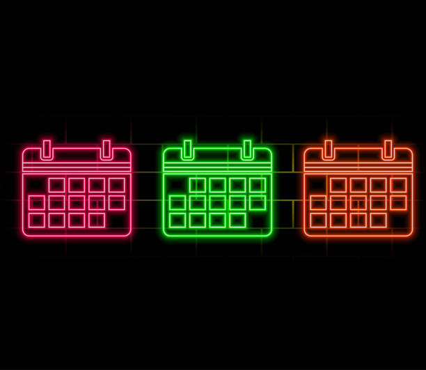 istock Calendar with checkmark neon icon in line style. Save the date, tick symbol. Vector illustration..pink 2181781425