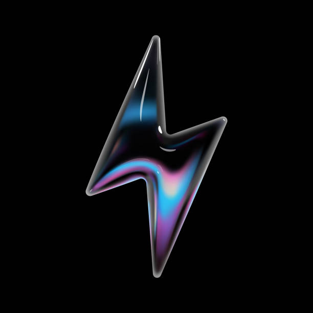 holografická skleněná 3d ikona blesku s neonovým gradientem pro elektrický nápis nebo symbol energie - rázová vlna stock ilustrace