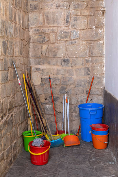 maintenance cleaning equipment, brooms, mop buckets