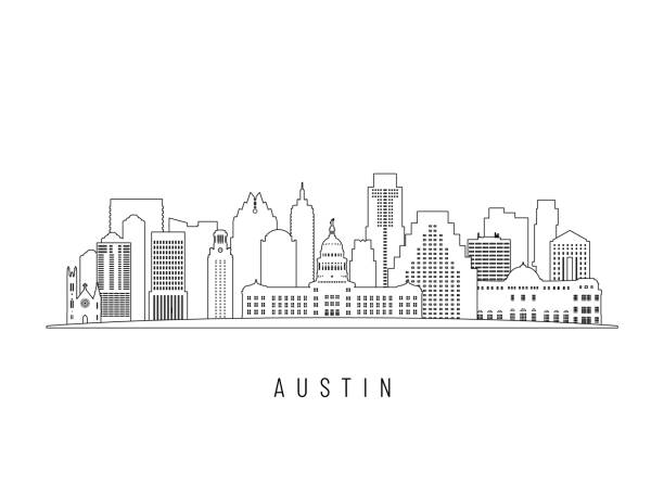 Detailed Austin skyline vector illustration. Austin buildings in line art style, perfect for modern designs. Detailed Austin skyline vector illustration. Austin buildings in line art style, perfect for modern designs. austin texas stock illustrations