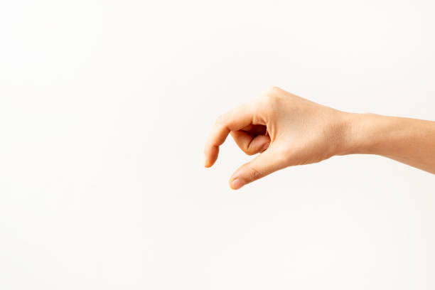 istock Woman hand holding something isolated in white background 2181794226